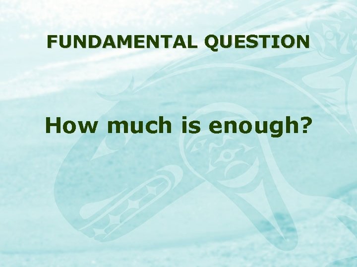 FUNDAMENTAL QUESTION How much is enough? 