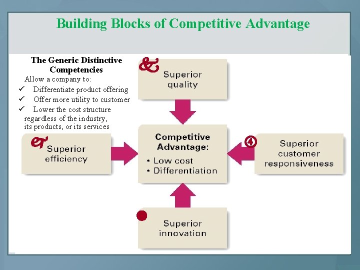 Building Blocks of Competitive Advantage The Generic Distinctive Competencies Allow a company to: ü