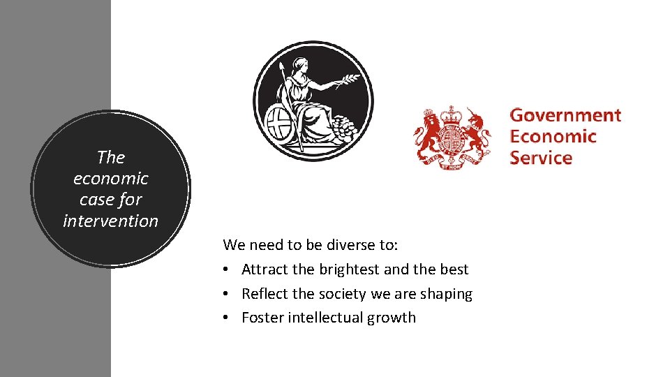 The economic case for intervention We need to be diverse to: • Attract the