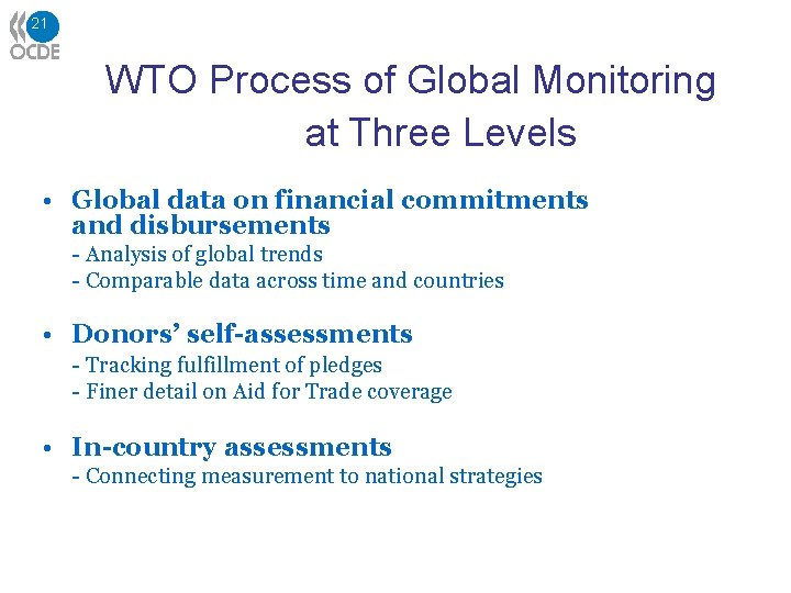 21 WTO Process of Global Monitoring at Three Levels • Global data on financial