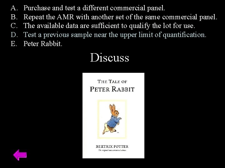 A. B. C. D. E. Purchase and test a different commercial panel. Repeat the A. B. C. D. E. Purchase and test a different commercial panel. Repeat the