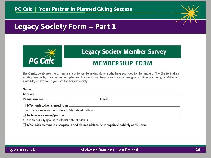 PG Calc | Your Partner In Planned Giving Success Legacy Society Form – Part PG Calc | Your Partner In Planned Giving Success Legacy Society Form – Part