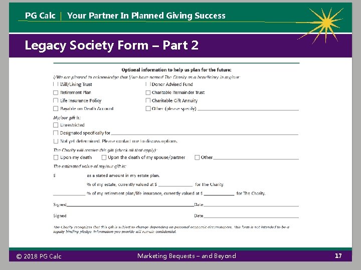 PG Calc | Your Partner In Planned Giving Success Legacy Society Form – Part PG Calc | Your Partner In Planned Giving Success Legacy Society Form – Part