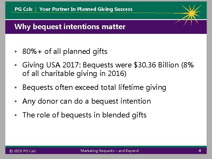 PG Calc | Your Partner In Planned Giving Success Why bequest intentions matter • PG Calc | Your Partner In Planned Giving Success Why bequest intentions matter •