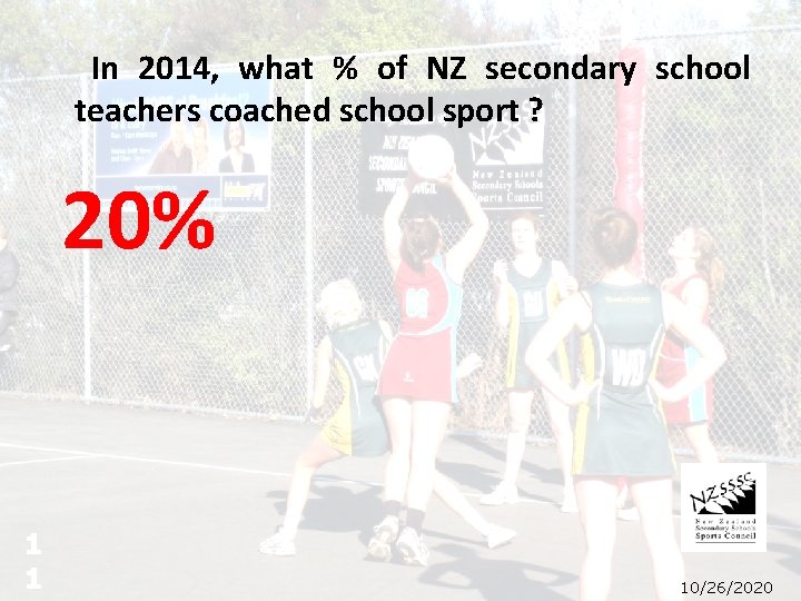 In 2014, what % of NZ secondary school teachers coached school sport ? 20%