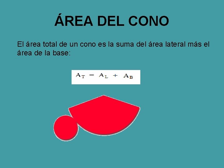 ÁREA DEL CONO El área total de un cono es la suma del área
