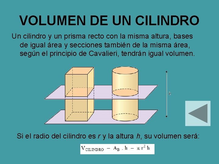 VOLUMEN DE UN CILINDRO Un cilindro y un prisma recto con la misma altura,