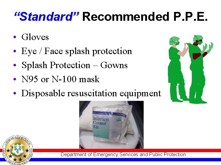 “Standard” Recommended P. P. E. • • • Gloves Eye / Face splash protection
