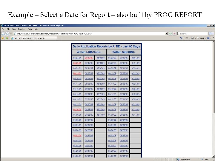 Example – Select a Date for Report – also built by PROC REPORT 