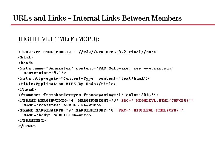 URLs and Links – Internal Links Between Members HIGHLEVL. HTML(FRMCPU): <!DOCTYPE HTML PUBLIC "-//W