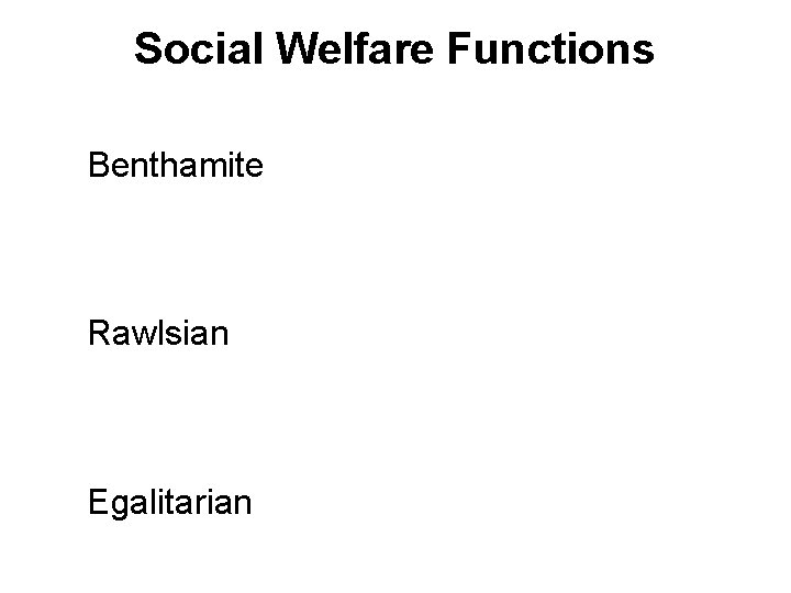 Social Welfare Functions Benthamite Rawlsian Egalitarian Social Welfare Functions Benthamite Rawlsian Egalitarian