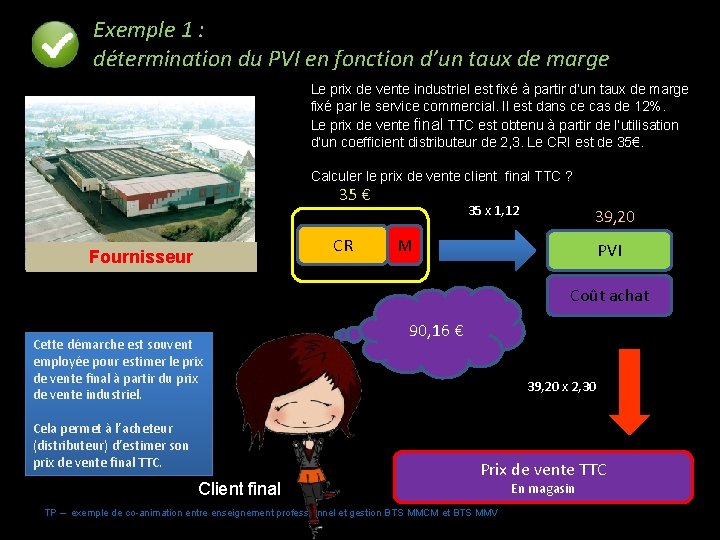 Exemple 1 : détermination du PVI en fonction d’un taux de marge Le prix