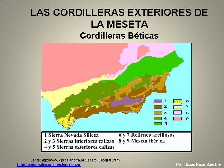 LAS CORDILLERAS EXTERIORES DE LA MESETA Cordilleras Béticas Fuente: http: //www. cprcalahorra. org/alfaro/Geografi. htm LAS CORDILLERAS EXTERIORES DE LA MESETA Cordilleras Béticas Fuente: http: //www. cprcalahorra. org/alfaro/Geografi. htm