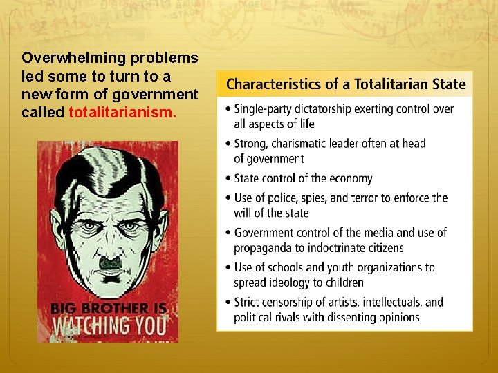 Overwhelming problems led some to turn to a new form of government called totalitarianism.