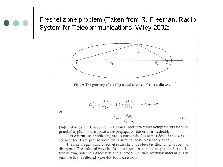 Fresnel zone problem (Taken from R. Freeman, Radio System for Telecommunications, Wiley 2002) 