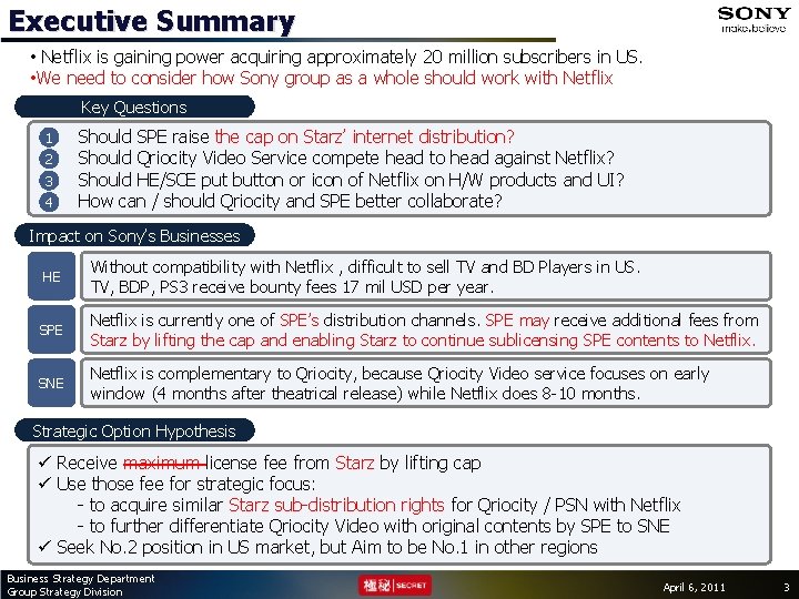 Executive Summary • Netflix is gaining power acquiring approximately 20 million subscribers in US.