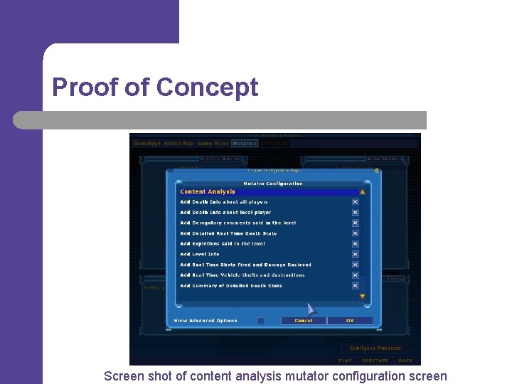 Proof of Concept Screen shot of content analysis mutator configuration screen 