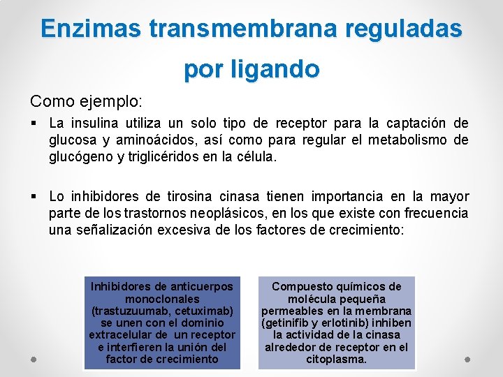 Enzimas transmembrana reguladas por ligando Como ejemplo: § La insulina utiliza un solo tipo