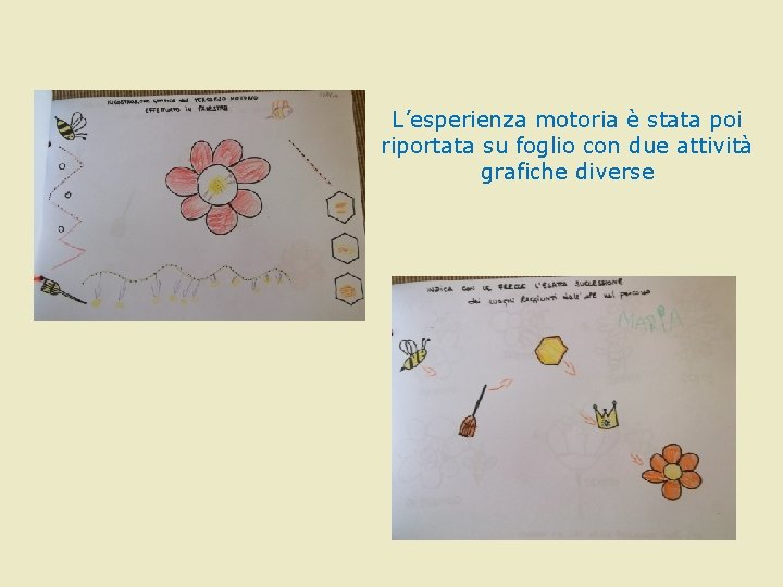 L’esperienza motoria è stata poi riportata su foglio con due attività grafiche diverse L’esperienza motoria è stata poi riportata su foglio con due attività grafiche diverse