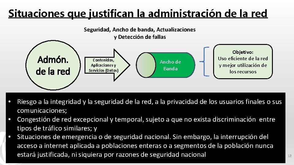 Situaciones que justifican la administración de la red Seguridad, Ancho de banda, Actualizaciones y