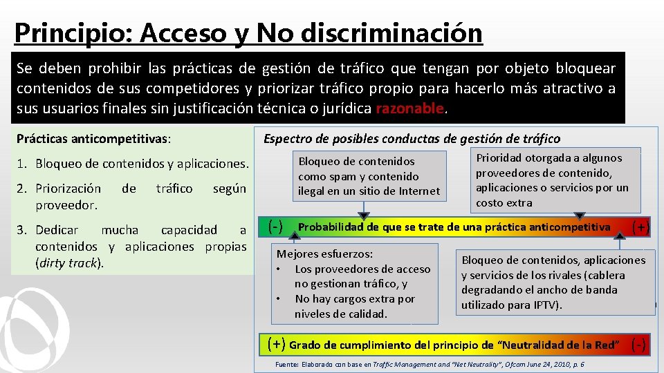Principio: Acceso y No discriminación Se deben prohibir las prácticas de gestión de tráfico