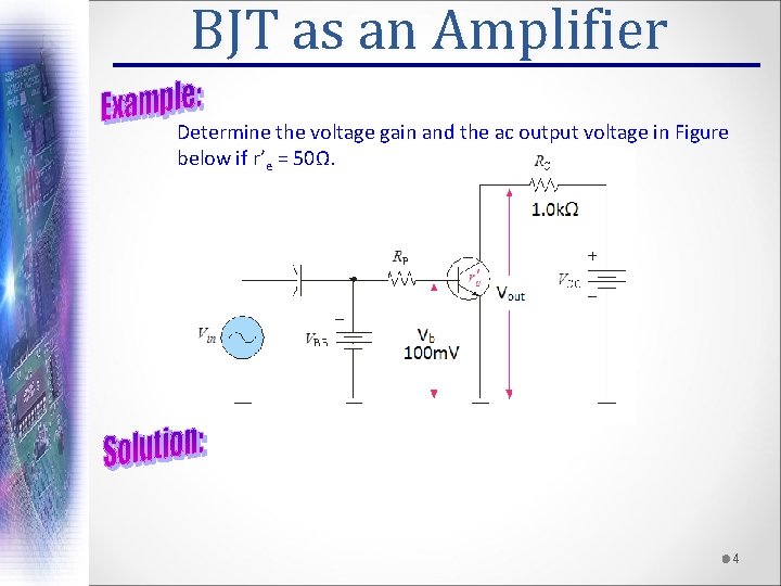 BJT as an Amplifier Determine the voltage gain and the ac output voltage in