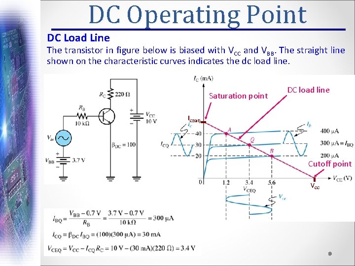 DC Operating Point DC Load Line The transistor in figure below is biased with