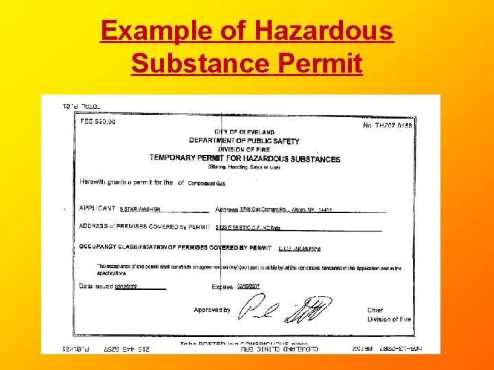 Example of Hazardous Substance Permit Example of Hazardous Substance Permit