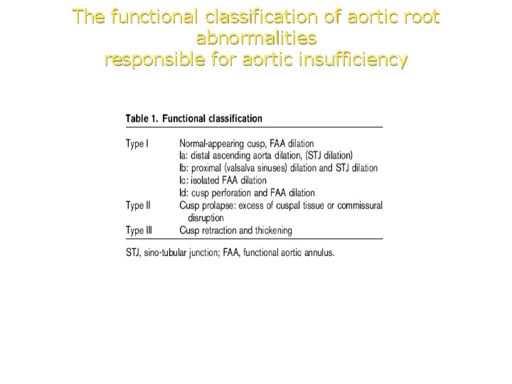 The functional classification of aortic root abnormalities responsible for aortic insufficiency 