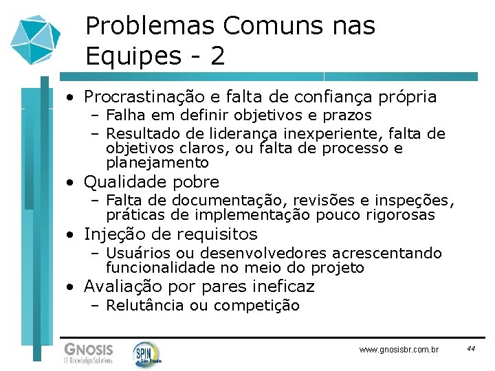 Problemas Comuns nas Equipes - 2 • Procrastinação e falta de confiança própria –