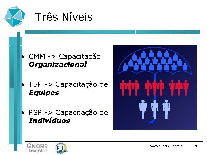 Três Níveis • CMM -> Capacitação Organizacional • TSP -> Capacitação de Equipes •