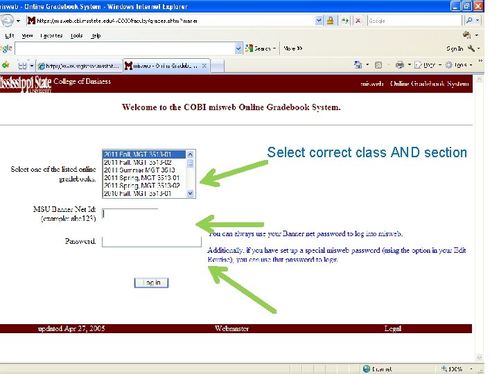 Select correct class AND section 