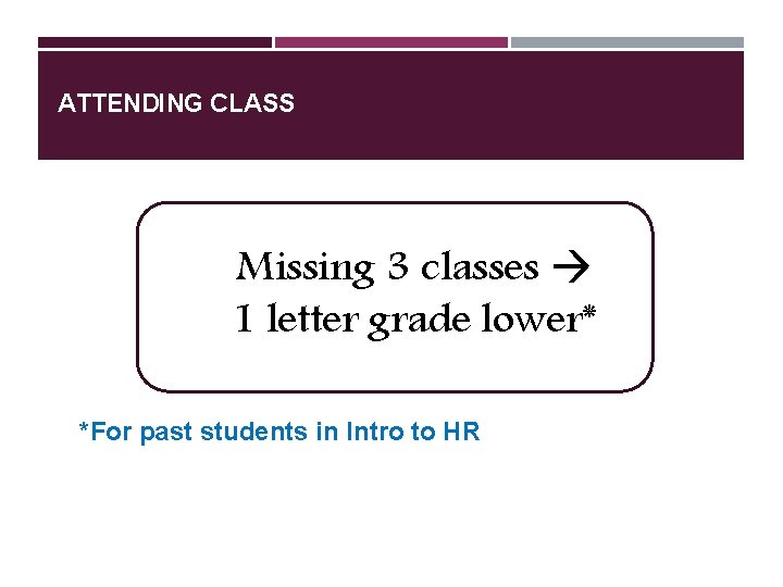 ATTENDING CLASS Missing 3 classes 1 letter grade lower* *For past students in Intro