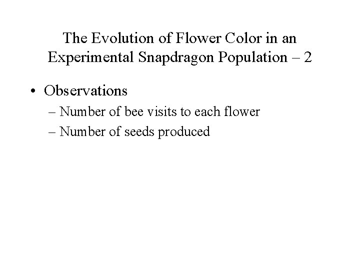 The Evolution of Flower Color in an Experimental Snapdragon Population – 2 • Observations The Evolution of Flower Color in an Experimental Snapdragon Population – 2 • Observations