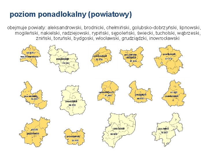 poziom ponadlokalny (powiatowy) obejmuje powiaty: aleksandrowski, brodnicki, chełmiński, golubsko-dobrzyński, lipnowski, mogileński, nakielski, radziejowski, rypiński,