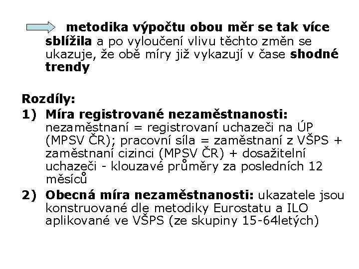 metodika výpočtu obou měr se tak více sblížila a po vyloučení vlivu těchto změn