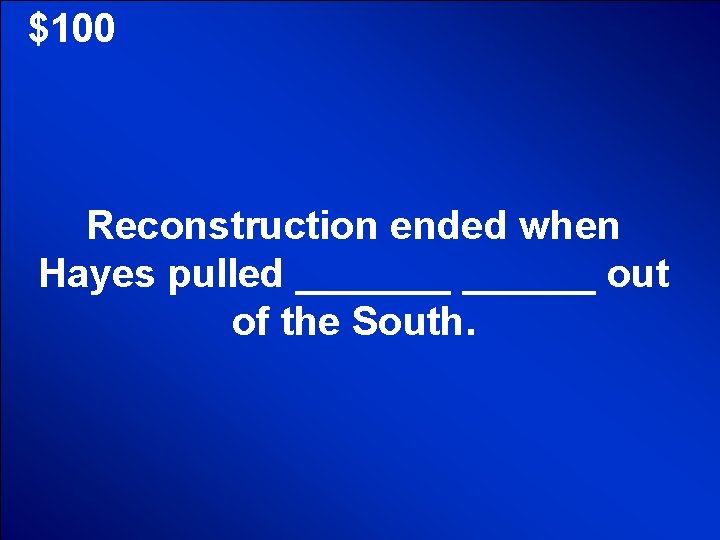 © Mark E. Damon - All Rights Reserved $100 Reconstruction ended when Hayes pulled