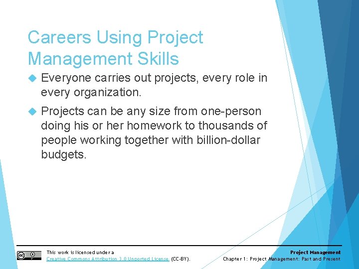 Careers Using Project Management Skills Everyone carries out projects, every role in every organization. Careers Using Project Management Skills Everyone carries out projects, every role in every organization.