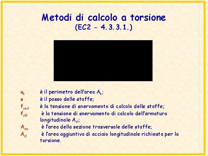 Metodi di calcolo a torsione (EC 2 - 4. 3. 3. 1. ) uk