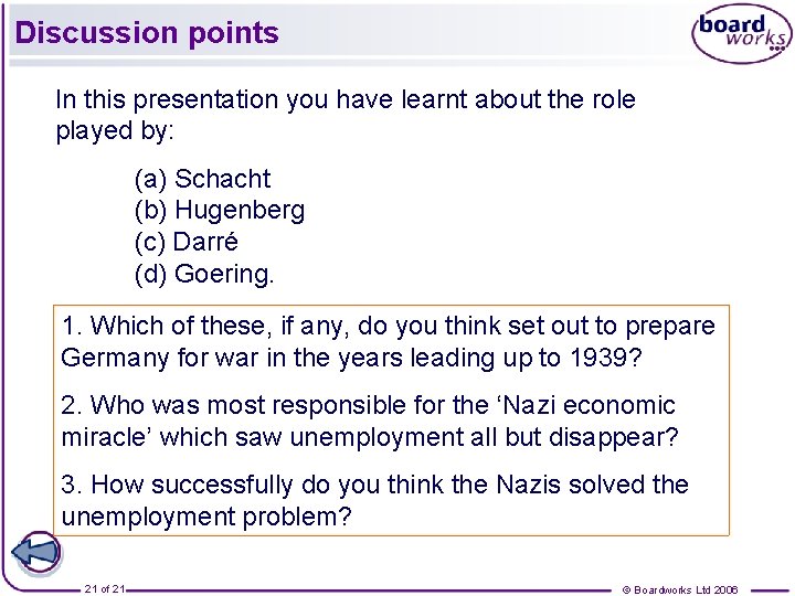 Discussion points In this presentation you have learnt about the role played by: (a)