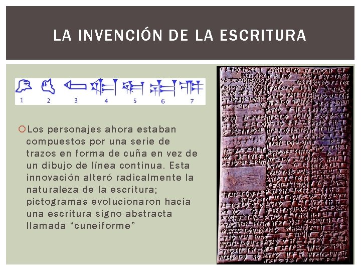LA INVENCIÓN DE LA ESCRITURA Los personajes ahora estaban compuestos por una serie de