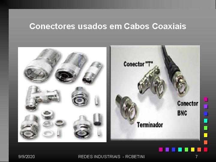 Conectores usados em Cabos Coaxiais 9/9/2020 REDES INDUSTRIAIS - RCBETINI 7 