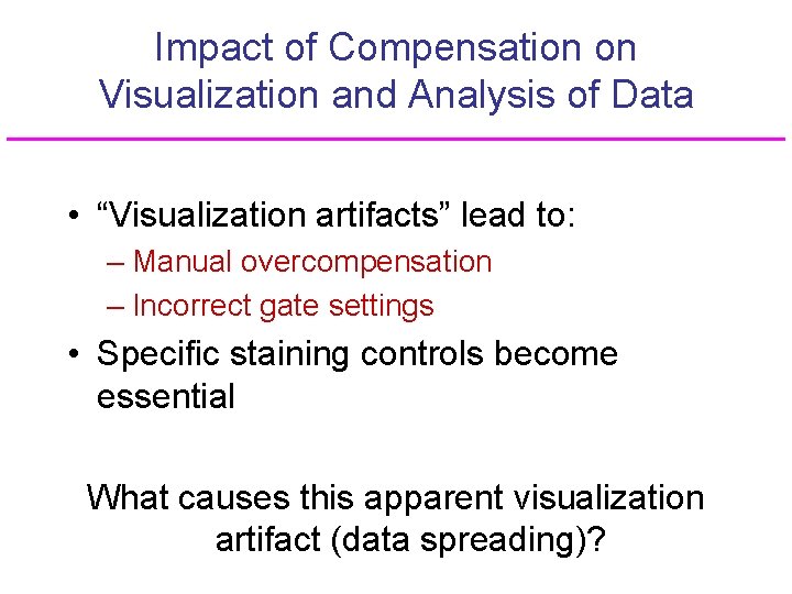 Impact of Compensation on Visualization and Analysis of Data • “Visualization artifacts” lead to: