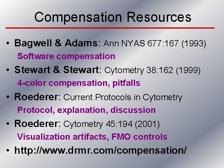 Compensation Resources • Bagwell & Adams: Ann NYAS 677: 167 (1993) Software compensation •