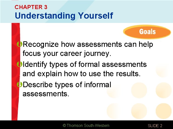 CHAPTER 3 Understanding Yourself ÞRecognize how assessments can help focus your career journey. ÞIdentify