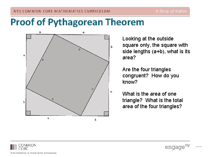 A Story of Ratios NYS COMMON CORE MATHEMATICS CURRICULUM Proof of Pythagorean Theorem Looking