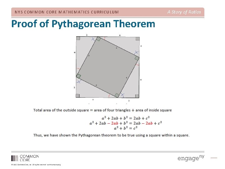 NYS COMMON CORE MATHEMATICS CURRICULUM Proof of Pythagorean Theorem © 2012 Common Core, Inc.