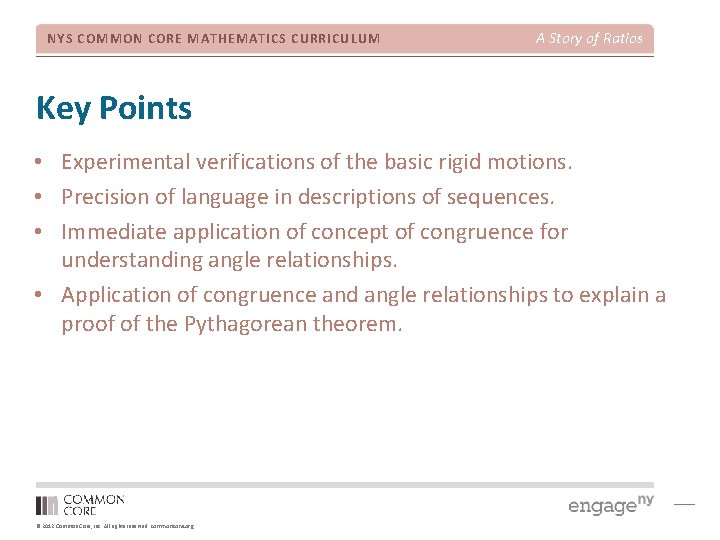 NYS COMMON CORE MATHEMATICS CURRICULUM A Story of Ratios Key Points • Experimental verifications
