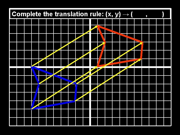 Complete the translation rule: (x, y) → ( , ) Complete the translation rule: (x, y) → ( , )