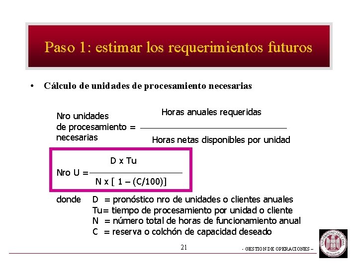 Paso 1: estimar los requerimientos futuros • Cálculo de unidades de procesamiento necesarias Nro Paso 1: estimar los requerimientos futuros • Cálculo de unidades de procesamiento necesarias Nro